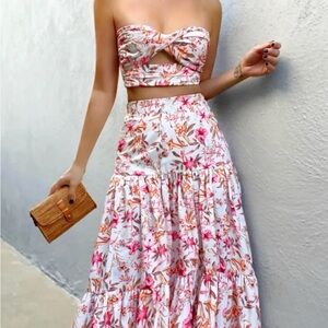 Floral White and Pink Maxi Skirt